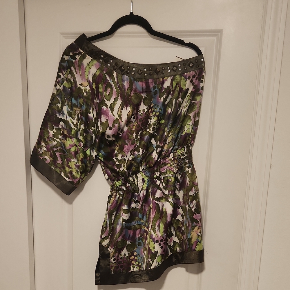 Grass Collection Multicolor Tunic with Studded Trim